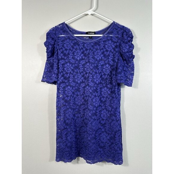 Bebe Top Womens Large Lace‎ Purple Blue Short Sleeve Y2K Made In USA - Picture 1 of 9